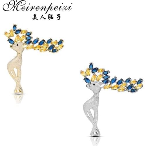 Meirenpeizi Luxurious Christmas deer brooch zircon fashion elk pearl brooch sika deer pin cardigan accessories wholesale