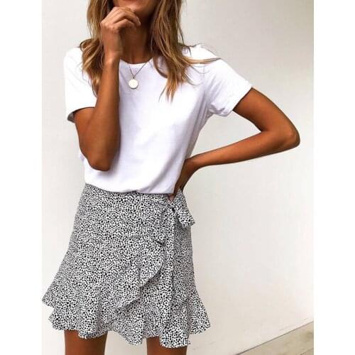 Multi Dot Print Short Mini Skirts Women Summer Ruffle High Waist Bow Tie Skirt Ladies Streetwear Slim Bottoms Saias 2019