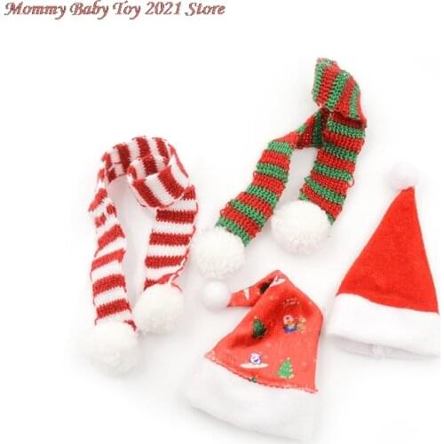 Fashion 1PCS Handmade Christmas Hat Scarf Cute Hat Scarf For Doll Clothes Xmas Kid Gift 1/6 Doll Accessories For Babi