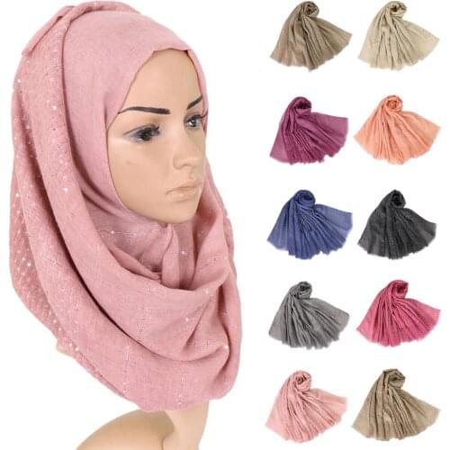 Muslim Ladies Sequin Scarves Long Soft Cotton Scarf Head Wrap Shawl Stole Hijab Headscarf Turban Islamic Pashmina Cape 190*90CM