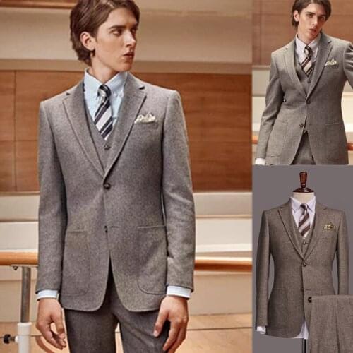 Mens Blazers Groom Tuxedos Two-Button Groomsmen Custom Made Best Man Suit Bridegroom 3 Pcs Suit (Jacket+Vest+Pants)