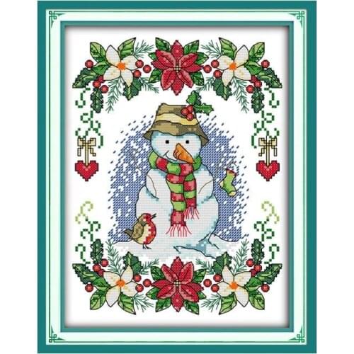 New Year snowman cross stitch kit happy christmas cartoon 14ct 11ct count printed canvas embroidery DIY handmade needlework plus