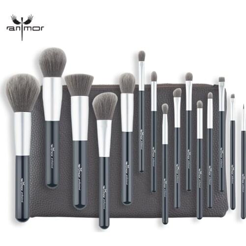 Anmor 15 PCS Professional Makeup Brushes Set Foundation Powder Cleaner Eyeshadow Make Up Brush Soft Synthetic Hair Cosmetics bag