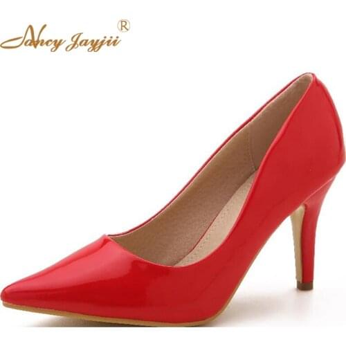 Nancyjayjii Women Red Patent Pleather Point Toe High Heels Pumps Shoes, plus size 5-14,wedding shoes for woman