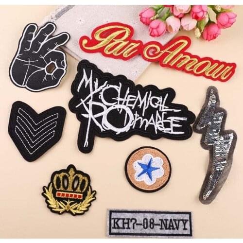 PGY An crown Punk Style Fire Fingers Iron On Patch Clothing Embroidered Sewing Applique Sew On Badge Apparel Accessories Patches