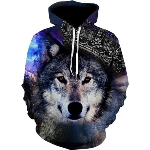 2021 New animal Hoodie Men Women 3d Printing Wolf Head Crown fashion Sweatshirt harajuku black hoodies autumn/winter pullovers