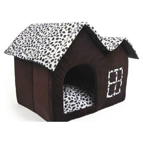 NEW HOUSE LUXURY DOG PET CAT KENNEL DOUBLE ROOF DAIRY COW DAIRY LEOPARD FABRIC