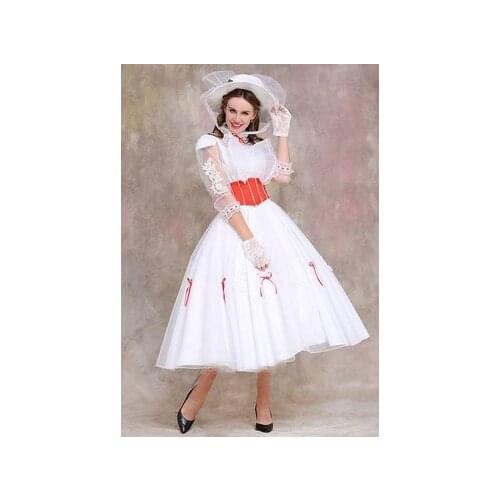 Mary Poppins Costume Adult Size with Red Satin Corset dress cosplay costume 11