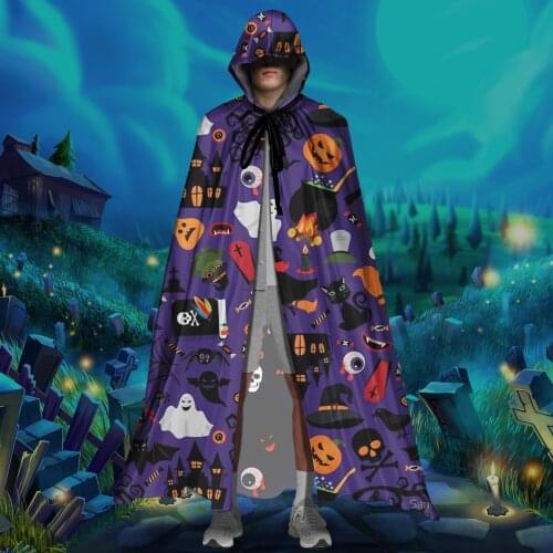 Retro Halloween Witch Brew Pattern Medieval Cloak Robe Cosplay Costume Clothing Fashion Vampire Capes Costumes for Womens Mens