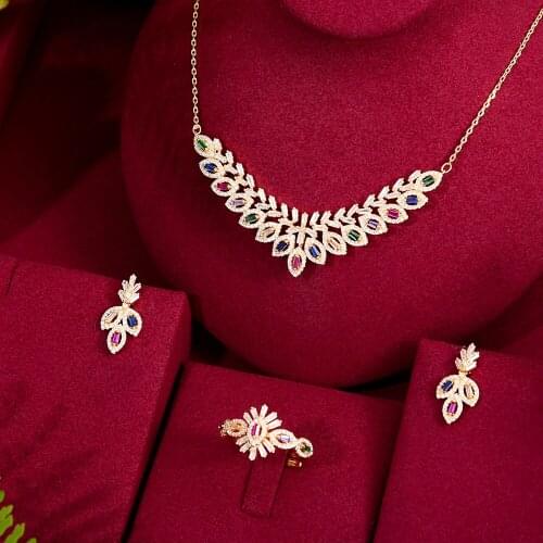 Luxury Gorgeous Shiny Bridal Necklace Bracelet Earrings Ring Jewelry set For Ladies Women Wedding African CZ Dubai Jewelry