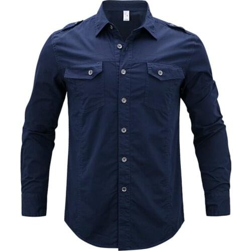 100% Cotton Army Shirt Men Casual Military Top Shirts Solid Long Sleeve Spring Autumn Male Clothing US Size Plus Size 5XL 2021