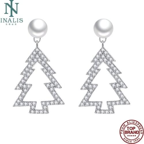 INALIS Fashion Drop Earrings For Women Small Tree White Color Earring Inlay Imitation Pearl And Zircon Birthday Gift Jewelry