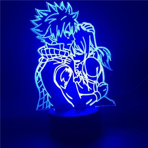 Anime 3d Light Fairy Tail Natsu Dragneel Erza Scarlet Hug LED Night Light Led USB Battery LED Decorative Desk Light Xmas Gifts