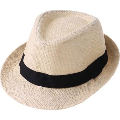 K1KC Children Kids Summer Beach Straw Hat Jazz Panama Trilby Fedora Hat Gangster Outdoor Breathable Hats Girls Boys Sunhat