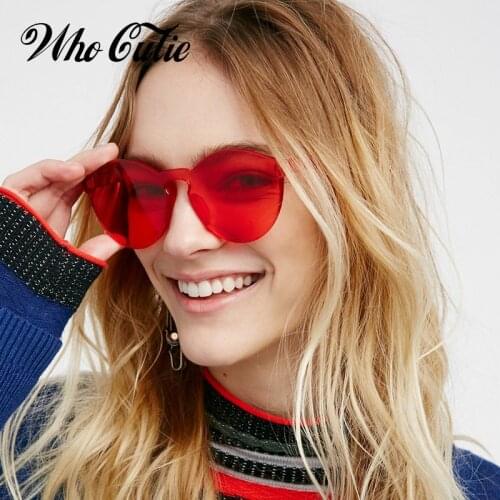 WHO CUTIE 2018 Transparent Rimless Round Sunglasses Brand Designer Men Women Clear Purple Pink Candy Lens Sun Glasses Shades 345