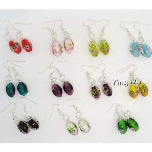 Yingwu 6pairs Lot Women Handmade Murano Lampwork Glass Earrings Mixed Color Small Charms Beauty Silver Plated Earring Hot