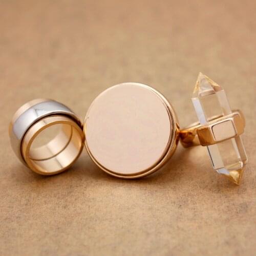 Gold Ring Stainless Steel Quartz Crystal Spike Bali Braided Stone Disc Plain Flat Stack Band Finger Chunky Punk Indian Jewelry