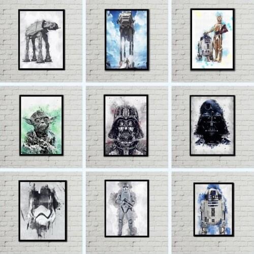 Star Wars Canvas Painting Watercolor Wall Poster Star Wars Wall Art Posters and Prints Kids Room Home Decor Birthday Gift Mural