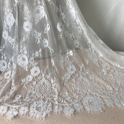 145cm Width Eyelash Lace Fabric White Exquisite Lace Trim Embroidery For Bridal Wedding Dress DIY Sewing Craft 3m Long