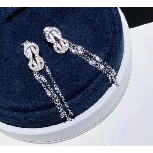 Brand Fashion Big Jewelry Tassel Crystal Earrings Tassel Star Design Wedding Party Clip Earrings