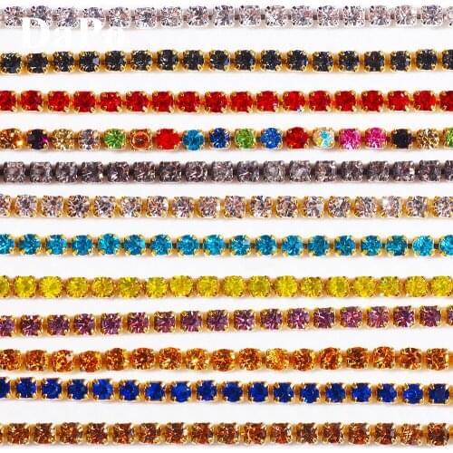 SS6 (2mm) Multicolor Gilded Base Clear Crystal 3.6Meter/ roll Intensive Gold Base DIY Glamour sexy Decoration Rhinestone Chain