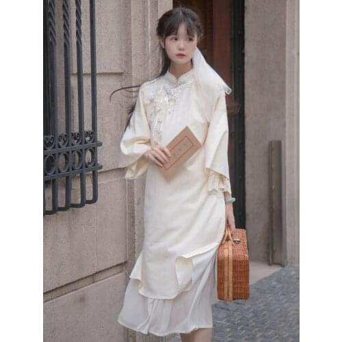 Chuan Dai: Qingqing Language Replica Original Elegant Girls Lived during the Republic of China Inverted Big Sleeve Element Silk