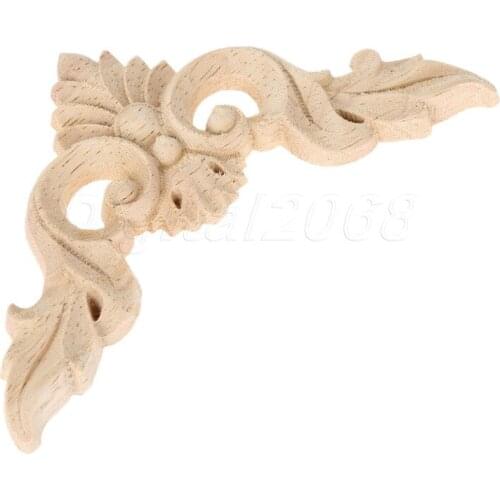 8*8CM Wood Carved Corner Onlay Applique Unpainted Frame Decal carpenter Decoration Furniture Decor 4Pcs