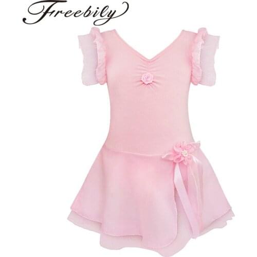 Kids Girls Ballet Dress Gymnastics Leotard Ballet Tutu Dress Short Sleeve Kids Ballet Dance Dress Girls Dress Dancewear Costume