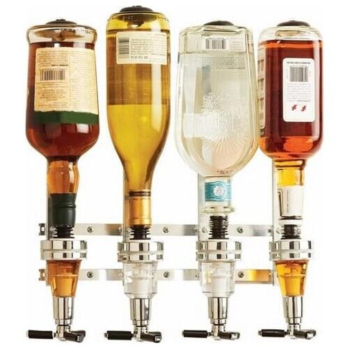 Liquor Dispenser Bar Butler 4 Heads Wall Mounted Bottles Wine Beverage Bar Beer Drink Juice Cocktail Alcohol Dispenser Holder