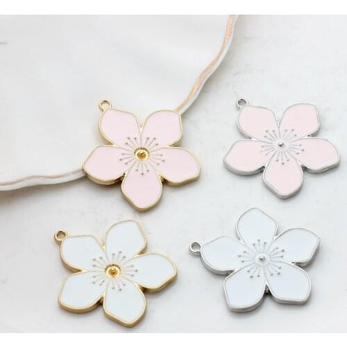 Zinc Alloy Flowers Enamel Charms 31mm 6pcs/lot Designer Charms for Bangles Bulk Items Wholesale Lots
