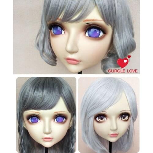 GL085) Sweet Girl Resin Half Head BJD Kigurumi Mask With Eyes Cosplay Anime Role Lolita Mask Crossdress Doll