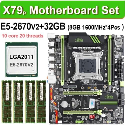 JINGSHA X79 Turbo placa base LGA2011 ATX combos E5 2670 V2 CPU 4 Uds x 8GB = 32GB DDR3 RAM 1600Mhz PC3 12800R PCI-E NVME M.2 SSD