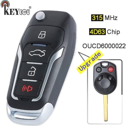 KEYECU 315MHz 4D63 Chip OUCD600002 Upgraded Flip Remote Key Fob 3+1 4 Button for Ford C-MAX Escape F-350 Focus Transit Connect
