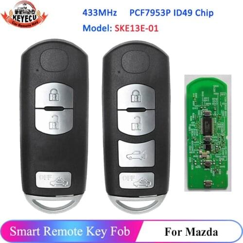 KEYECU Smart Remote Car Key With 4 Button 433MHz 49 Chip for Mazda 6 3 MX-5 CX-3 CX-5 CX-7 FCC: SKE13E-01 (Mitsubishi System)