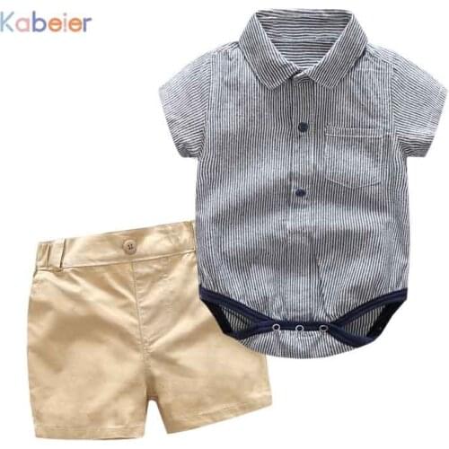 Summer Boy Clothing Set for Newborn Cotton Rompers + Strap Shorts 3-24M Baby Suit Butterfly Bow Tie Infant Romper Kids Outwear