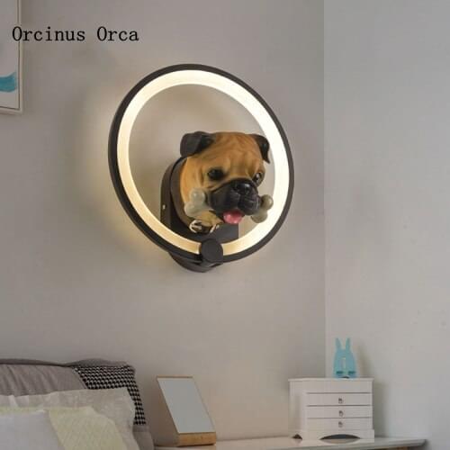 Cartoon creative dog wall lamp boy bedroom childrens room lamp background wall bedside lamp cute puppy model wall lamp
