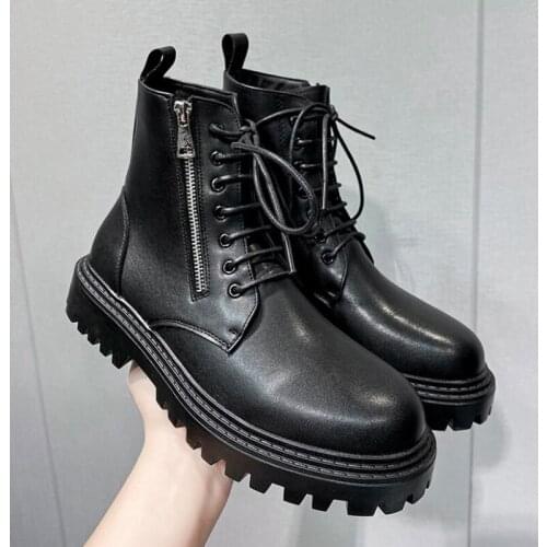 Martin boots mens mid-cut tooling boots British style new short boots high-top tide shoes punk boots H240