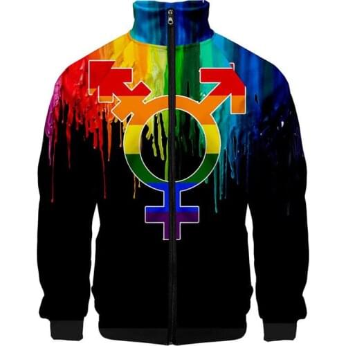 2020 New 3d Stand Collar Hoodie LGBT Rainbow Lesbians Gays Love Print Men Women Fashion Zipper Hoodies Jackets tops
