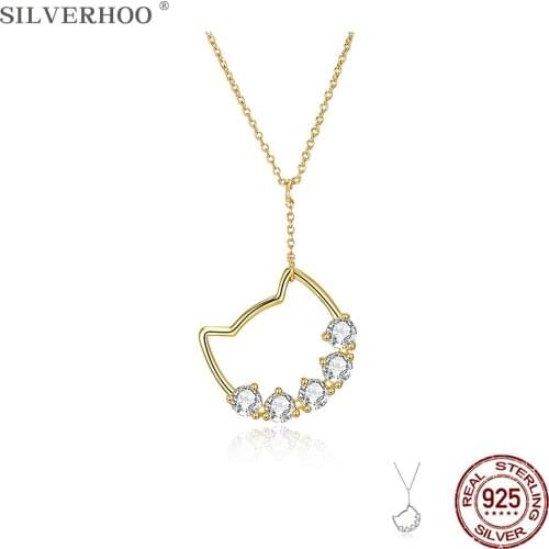SILVERHOO Genuine 925 Sterling Silver Cat Head Shape Pendant Necklaces Trendy 5A+ Cubic Zircon CZ Women’s Necklace Fine Jewelry