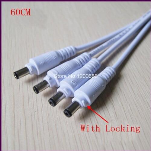 Male head extended 60CM White DC Power Adapter CCTV DVR Camera Lead Plug Pigtail Cable