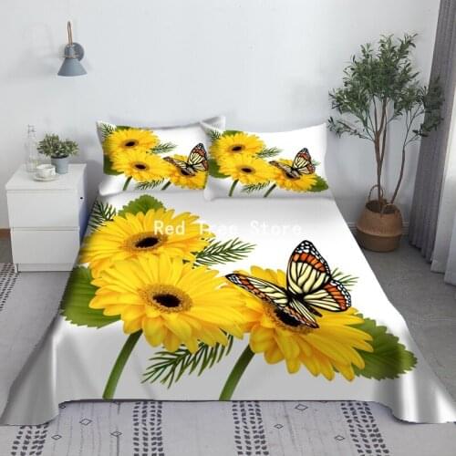 Butterfly Flowers Digital Printing Flat Sheet Customized Twin Full Queen King Size Sheets and Pillow Cover Home Decor for Girls