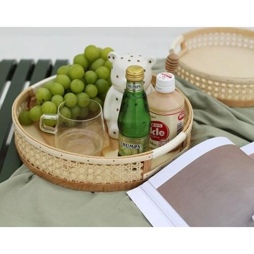 Portable Round Food Holder Baskets Home Table Bakeware Bread Tray Plates Cake Shop Coffee Cupcake Bottle Storage Basket