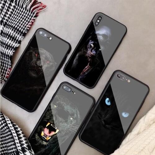Luxury Tempered Glass Case For iPhone 11 Pro Max X XS MAX 8 7 6 5 Plus Animal Black Panther Phone Back Cover Case Shell