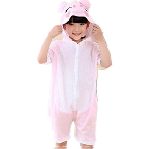 Cartoon Pink Pig piggy Cosplay Costume Summer Jumpsuit Short Sleeve kid Animals piglet Pajamas Pyjamas Onesie Children Sleepwear