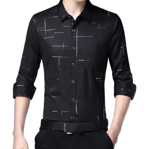 Men Office Dress Shirt Irregular Stripes Satin Surface Casual Single-breasted Turndown Collar Long Sleeve Shirt for Business