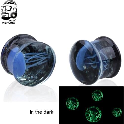 New Product Glass Ear Plug Earrings Pircing Body Percing Jewelry Glow In The Dark Jellyfish Ear Gauges Percing Plug Body Jewely