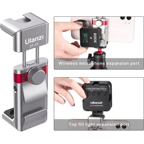 Ulanzi ST-23 Phone Mount Phone Holder Clamp Clip Foldable With Cold Shoe 1/4'' Tripod Mount Mic Fill Light Vlog Accessories