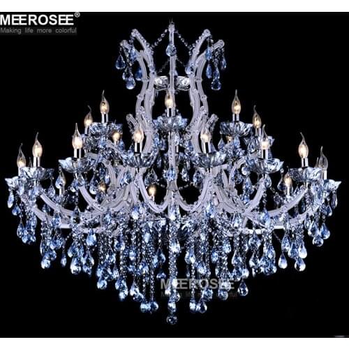 24 Lights Modern Clear Chrome Chandeliers Lighting Vintage Blue Chandeliers Hanging Lamp for Living Room Foyer Hotel Home decor