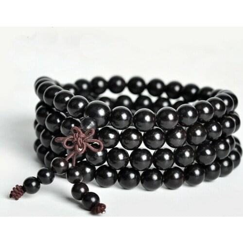 Tibetan Buddhism 108 Ebony Wood Prayer Bead Mala Necklace