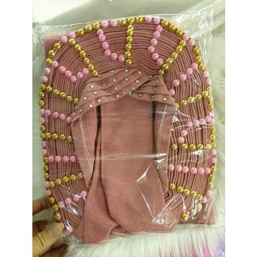 Turbans for women beaded nigerian gele headtie with stones turban femme head wrap beautiful scarf high quality for party1set